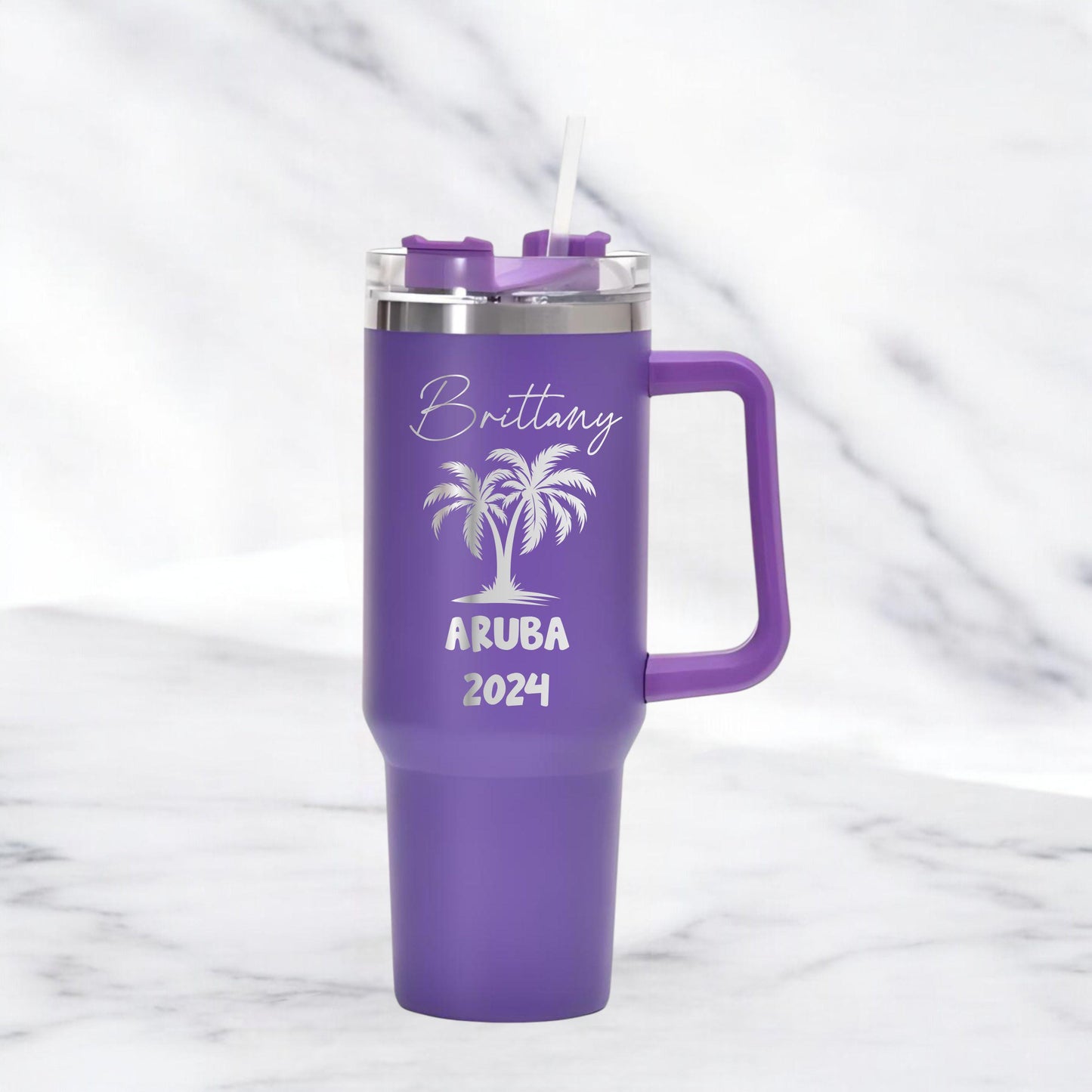 Personalized 40oz Tumbler with Handle and Straw - personalization example