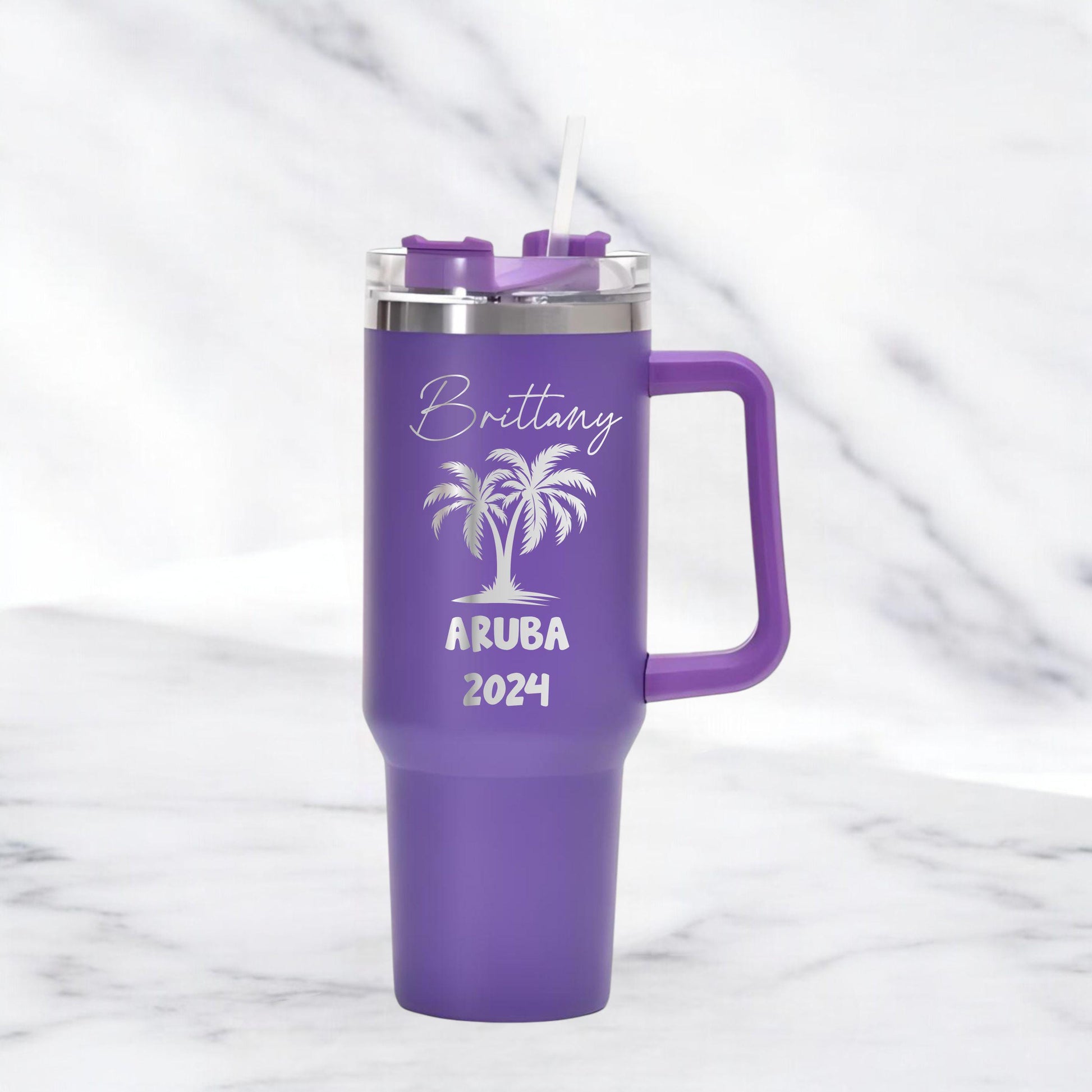 Personalized 40oz Tumbler with Handle and Straw - personalization example