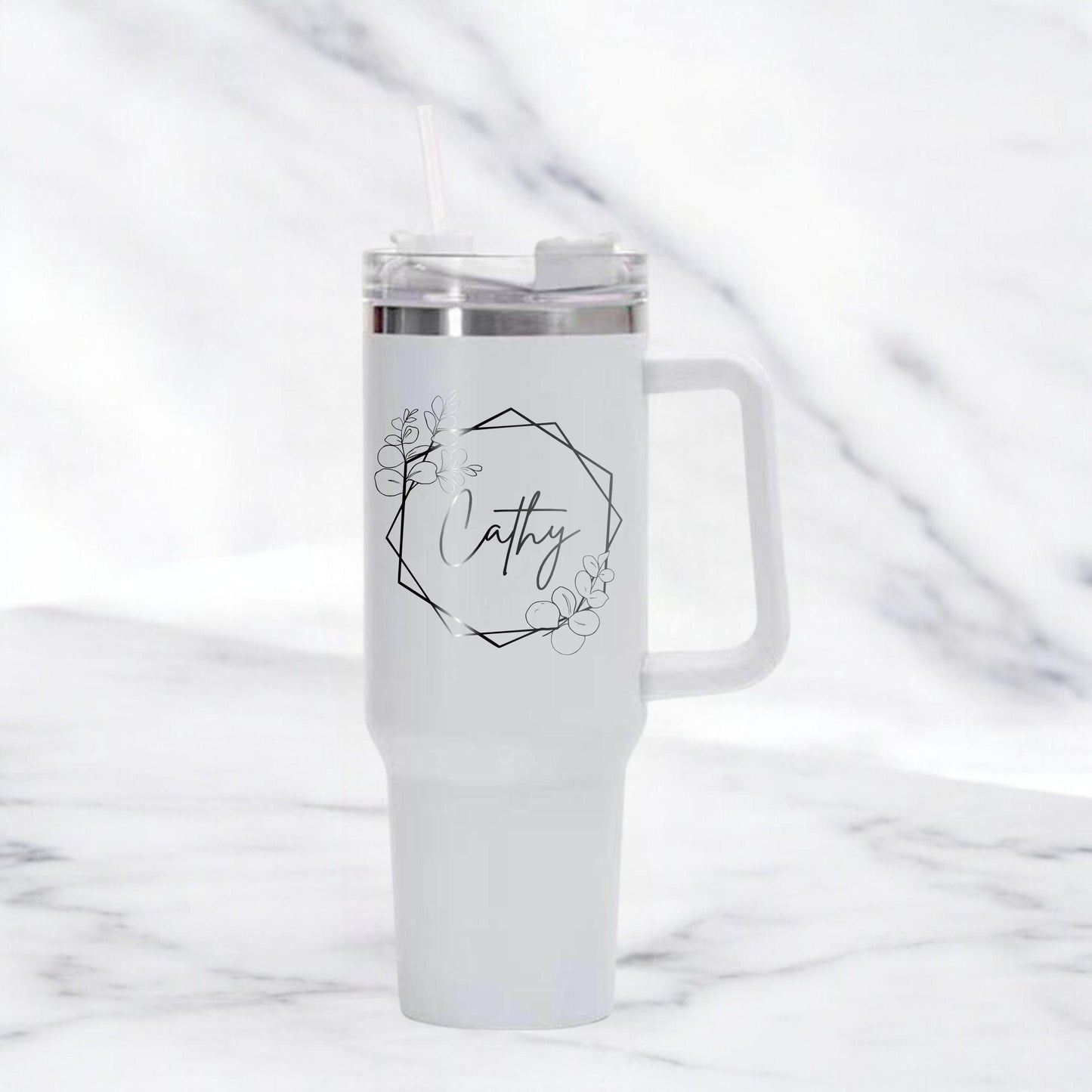Personalized 40oz Tumbler with Handle and Straw - a thoughtful custom gift