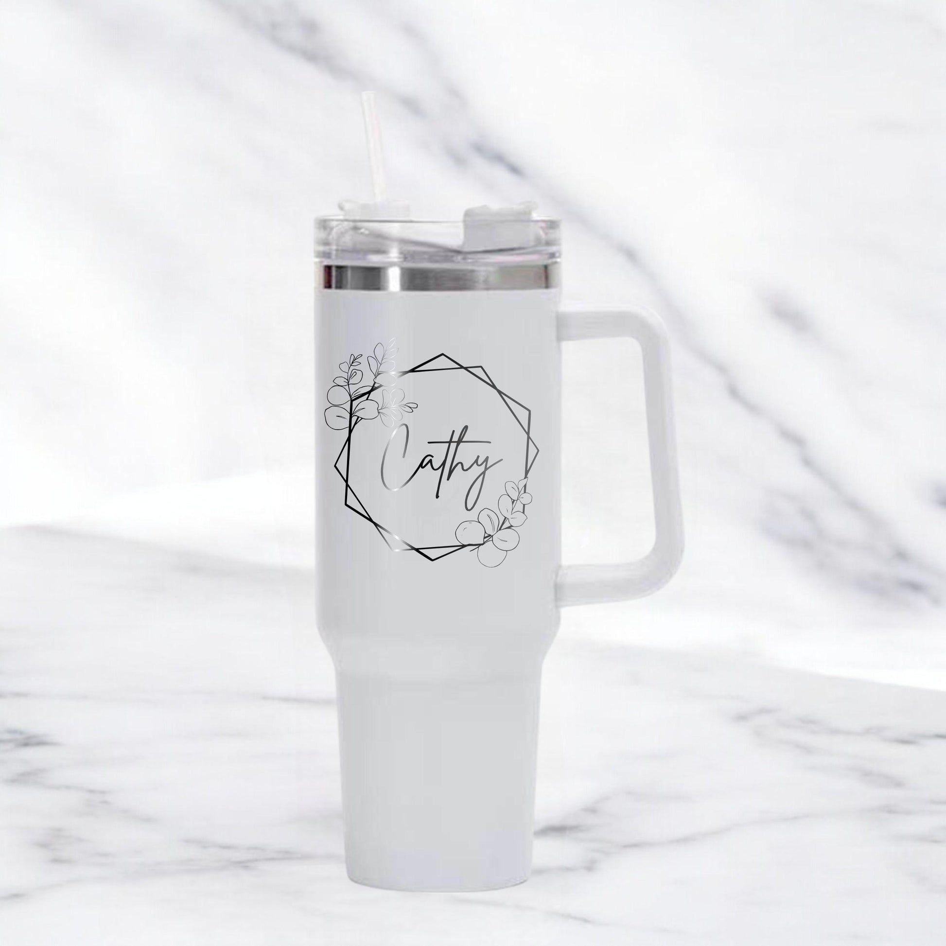 Personalized 40oz Tumbler with Handle and Straw - a thoughtful custom gift