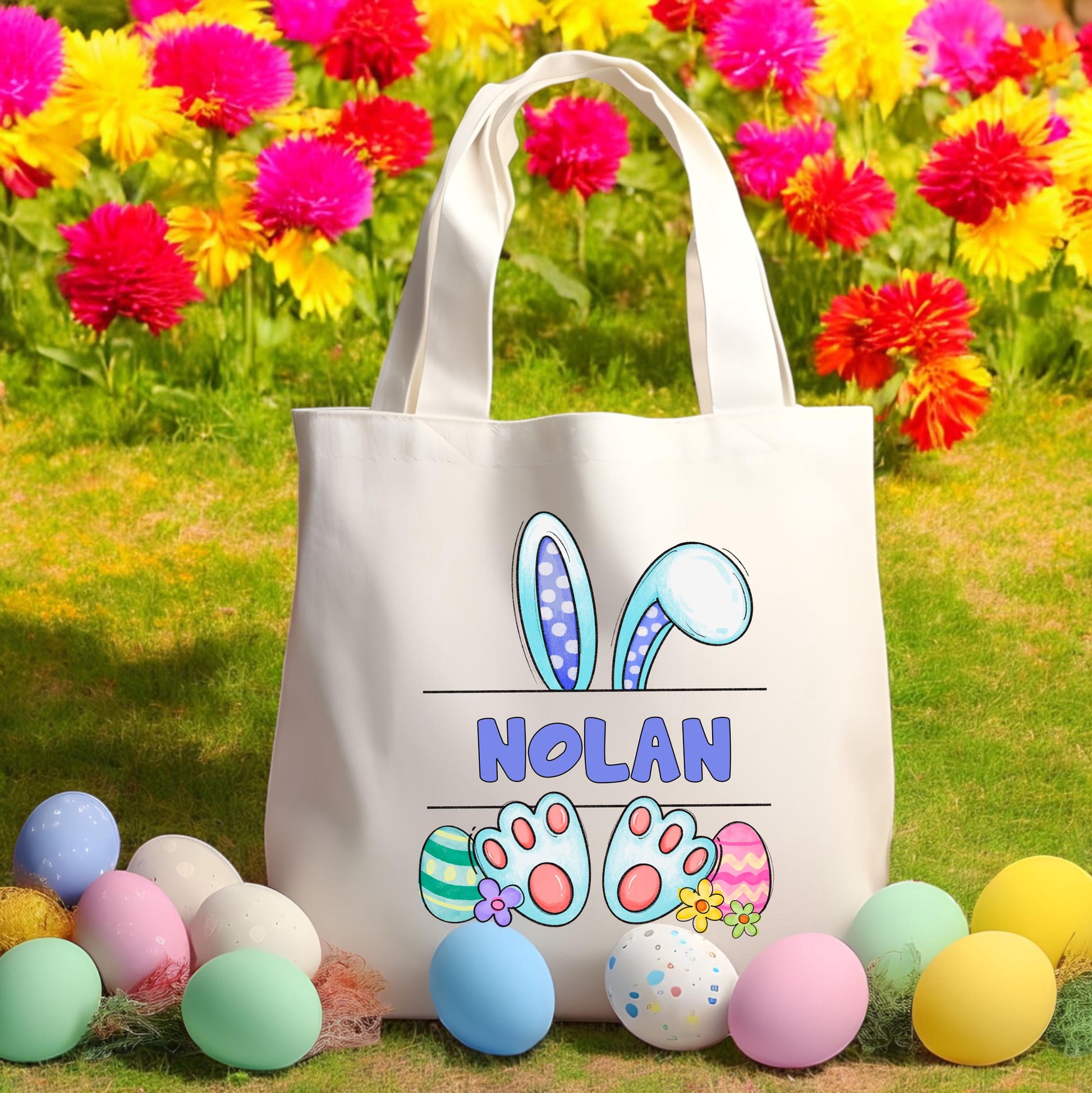 Personalized Easter Bunny Tote Bag with Name - close-up of the custom engraving