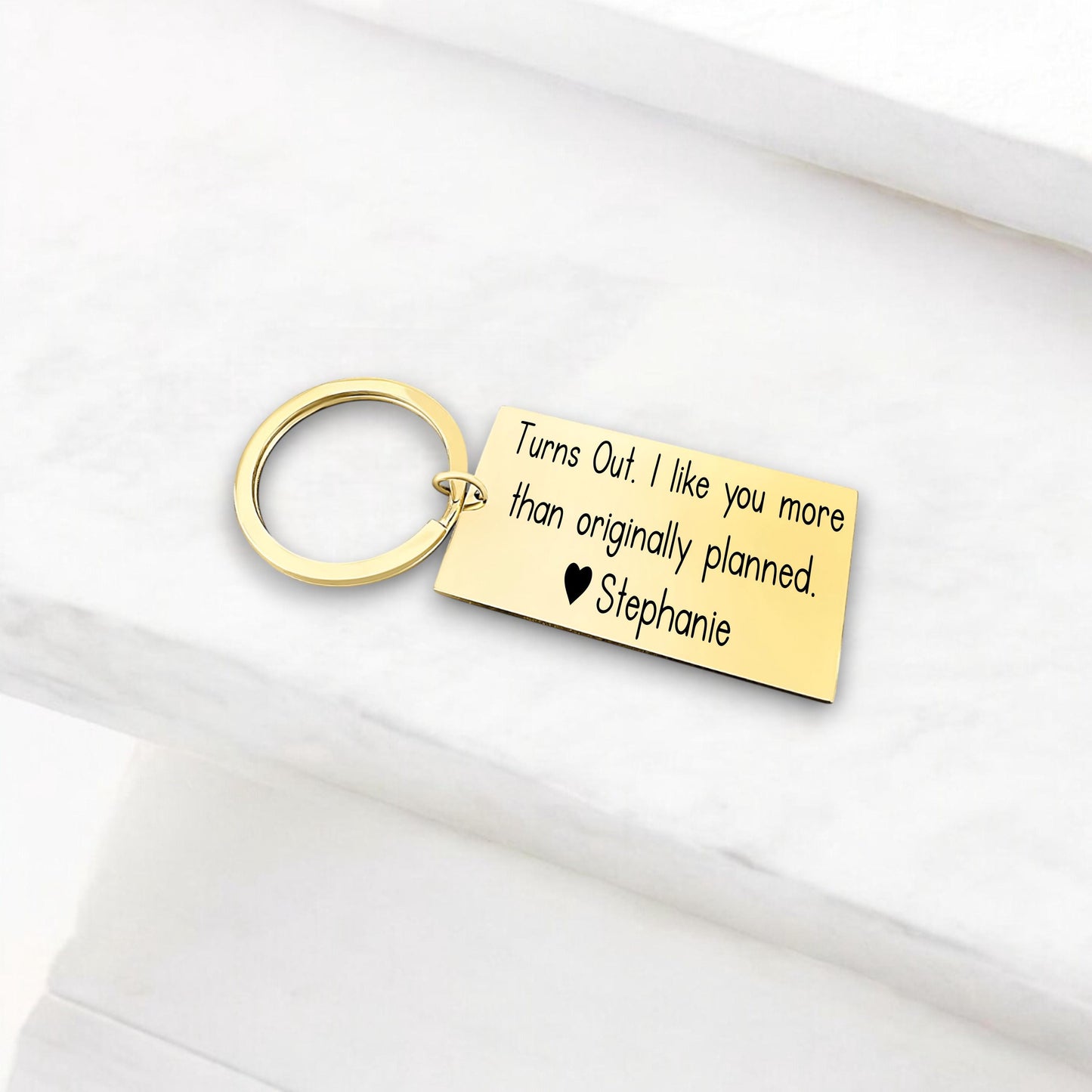 Funny Personalized Couple Keychain - close-up of the custom engraving