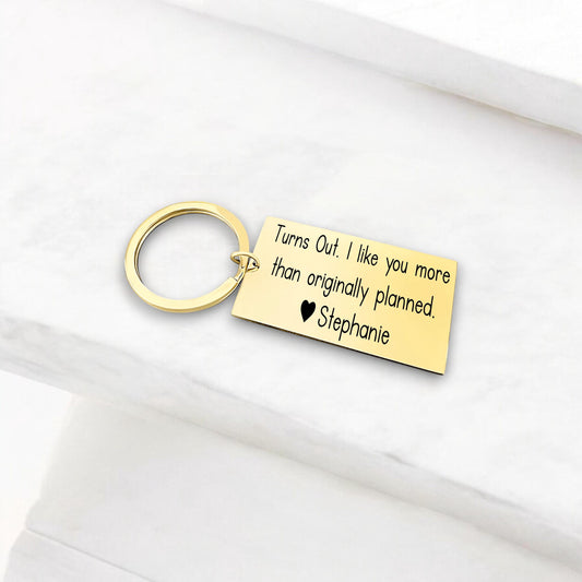 Funny Personalized Couple Keychain - close-up of the custom engraving