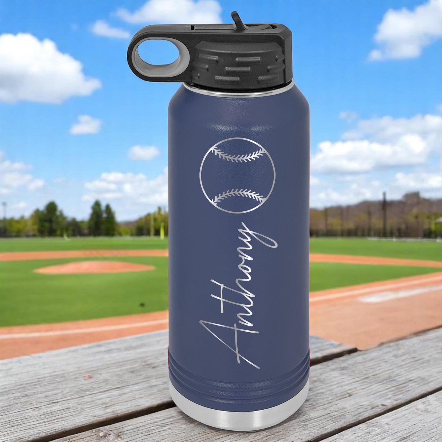 Personalized Baseball Player Water Bottle - color and style options