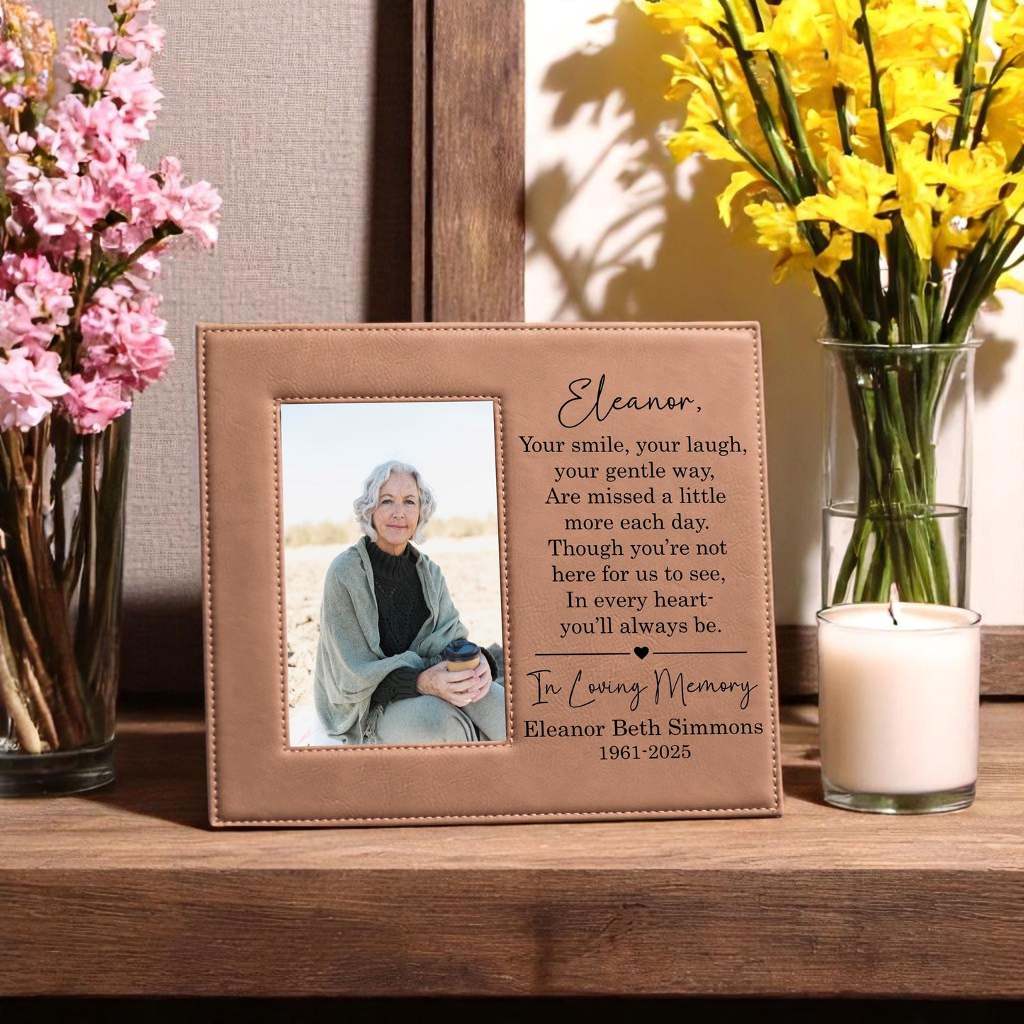 Memorial Picture Frame for Loss of Loved One - close-up of the custom engraving