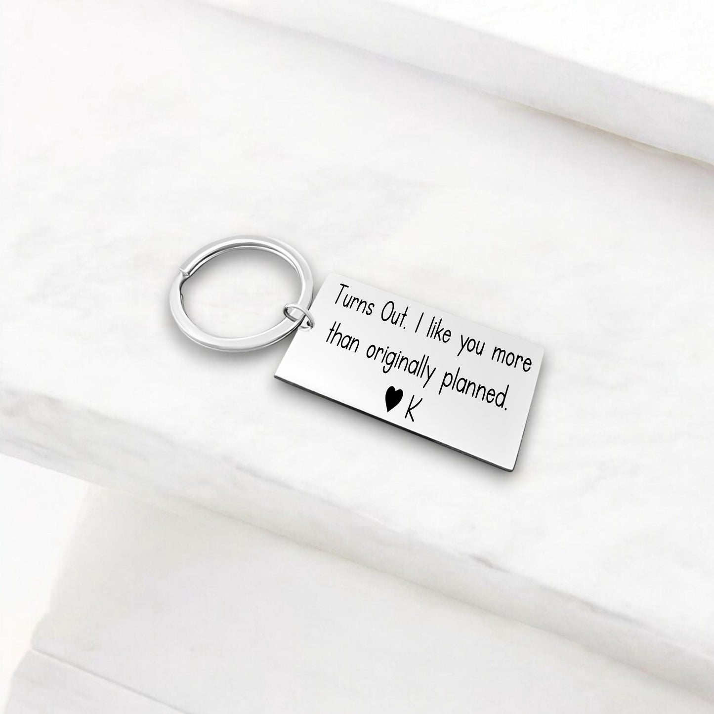 Funny Personalized Couple Keychain - close-up of the custom engraving