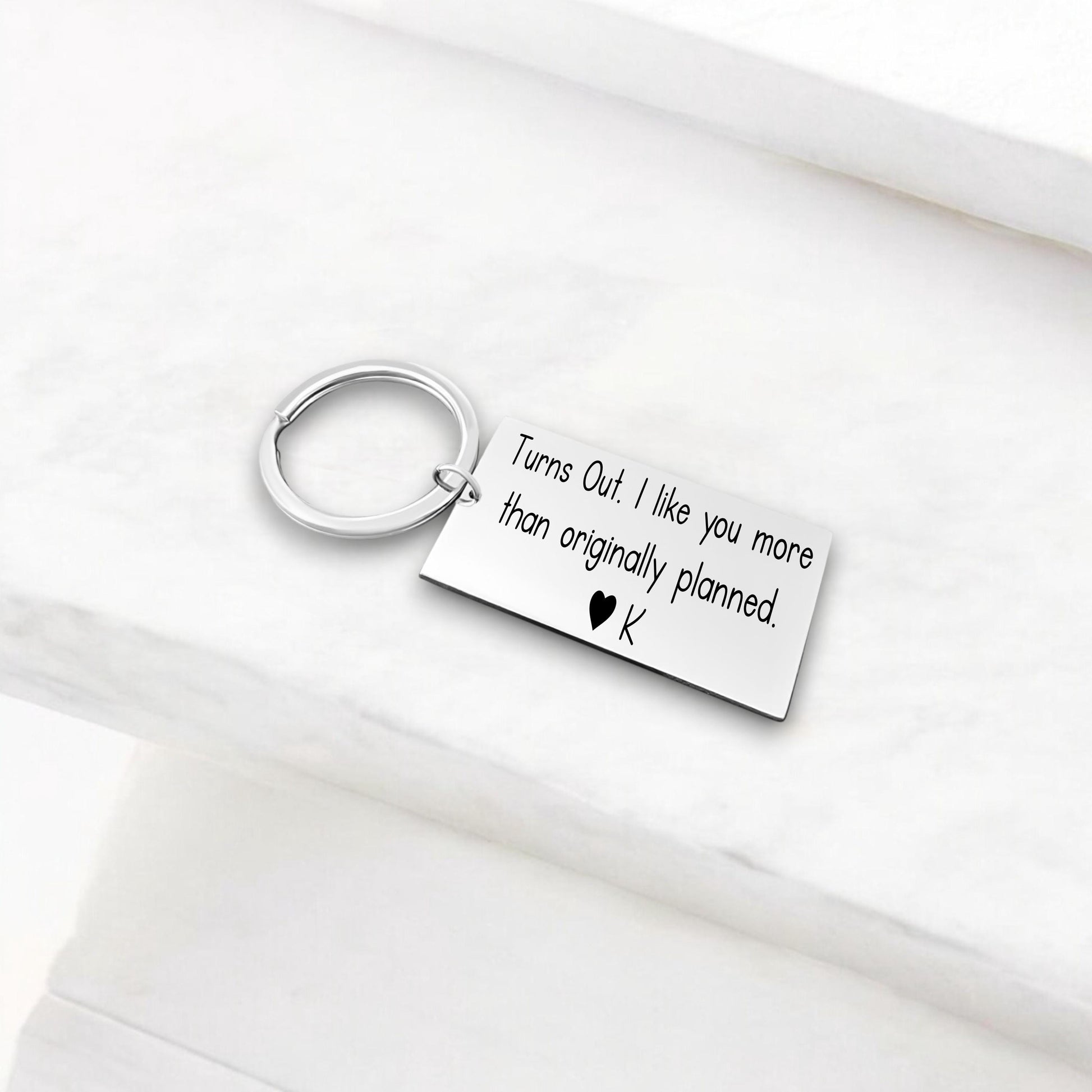 Funny Personalized Couple Keychain - close-up of the custom engraving