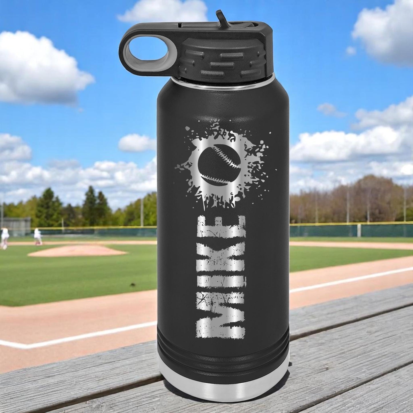 Personalized Baseball Player Water Bottle - personalization example