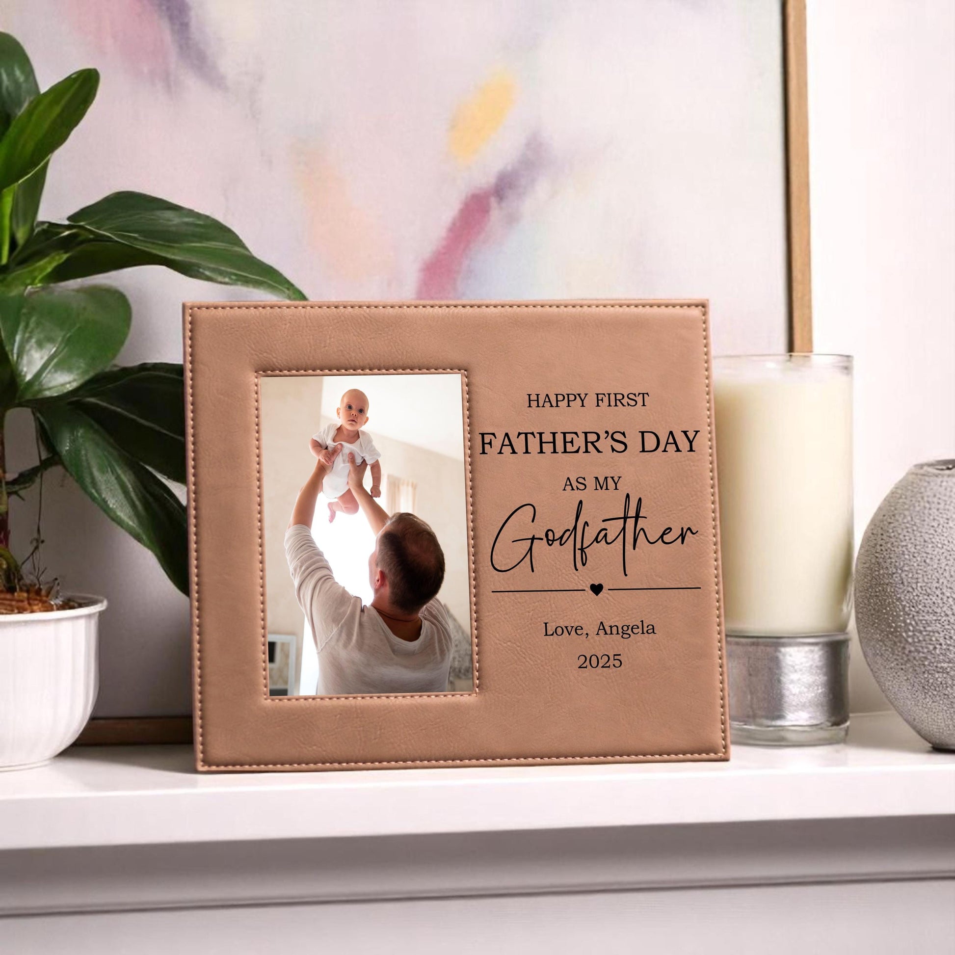 Personalized Godfather Frame Gift from Baby - close-up of the custom engraving