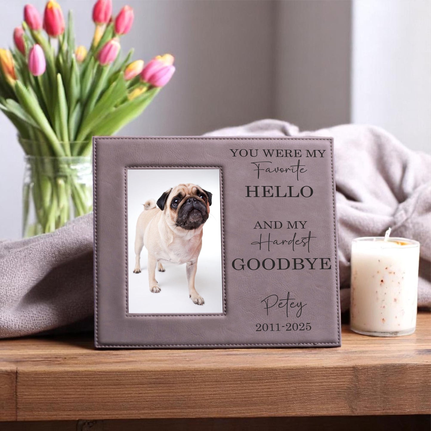 Custom Pet Memorial Frame – Personalized Dog or Cat Loss Gift – Engraved Photo Frame for Rainbow Bridge Remembrance, 4x6 or 5x7