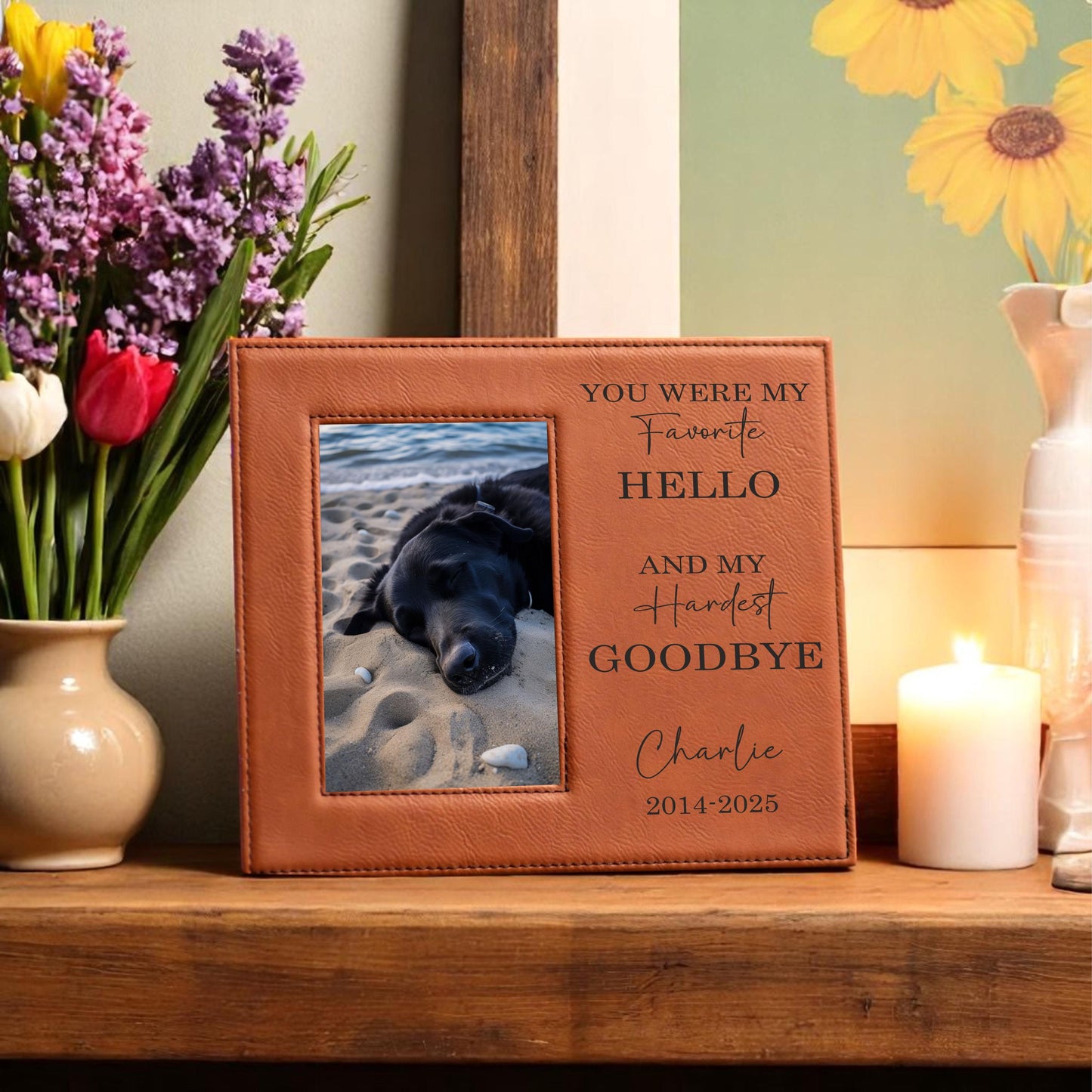 Custom Pet Memorial Frame - close-up of the custom engraving