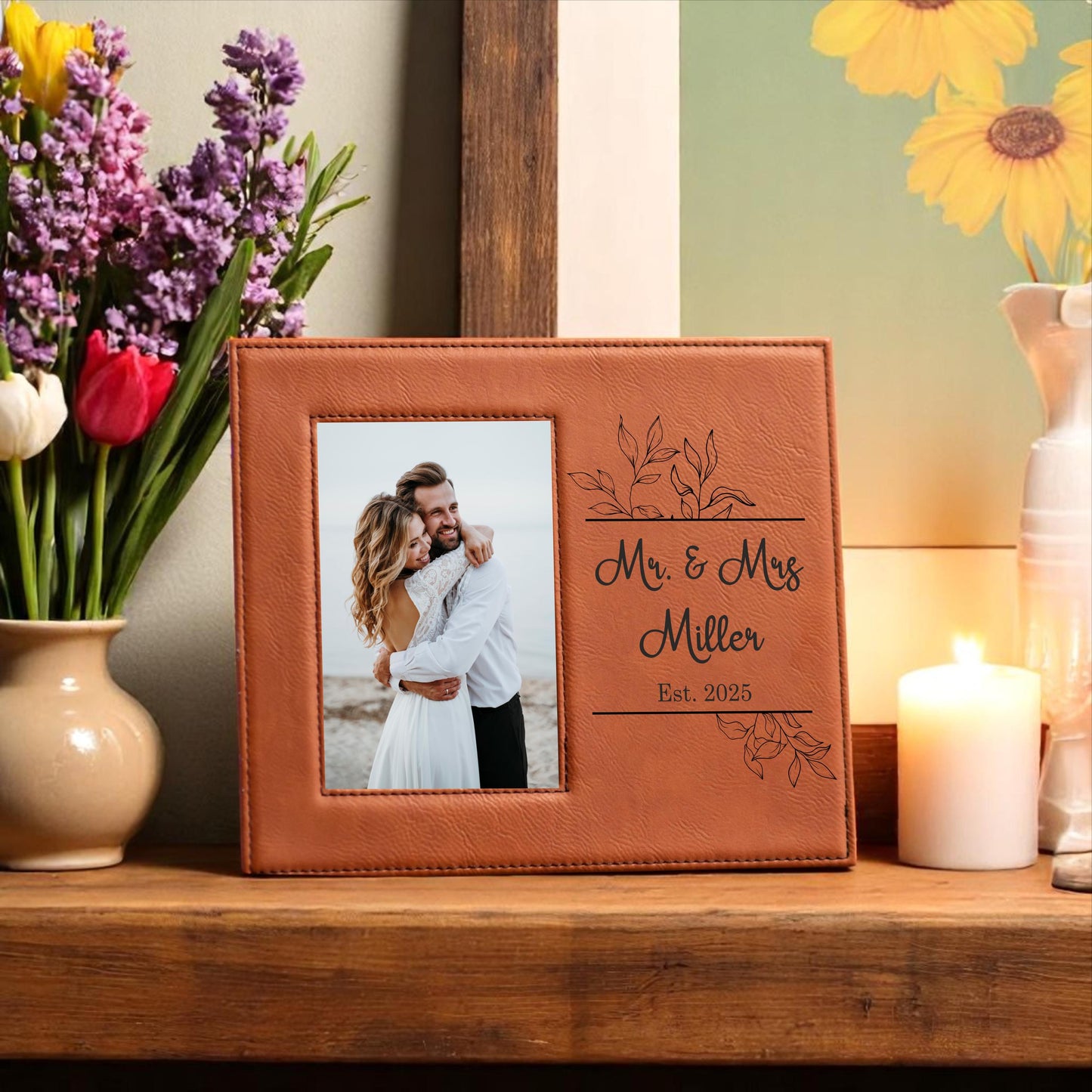 Personalized Wedding Picture Frame - close-up of the custom engraving