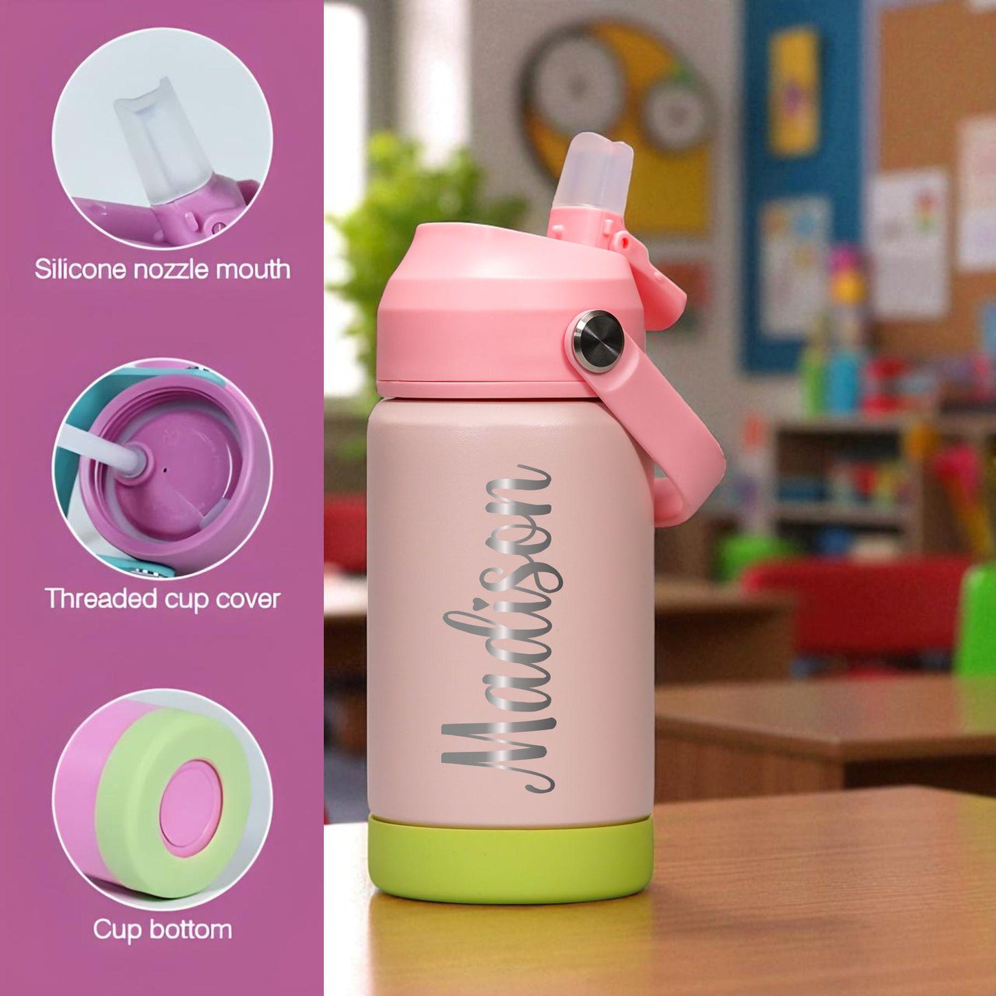 Personalized Kids Water Bottle with Straw
