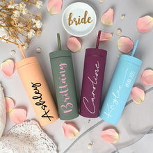 Load image into Gallery viewer, Personalized Bridesmaid Tumbler with Straw – Custom Wedding Party Cup – Bachelorette or Girls Trip Gift – Reusable Birthday Drinkware
