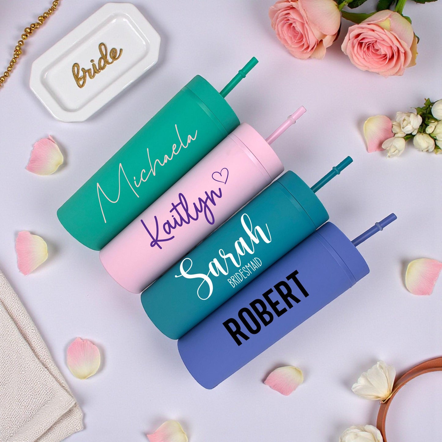 Personalized Bridesmaid Tumbler with Straw - personalization example