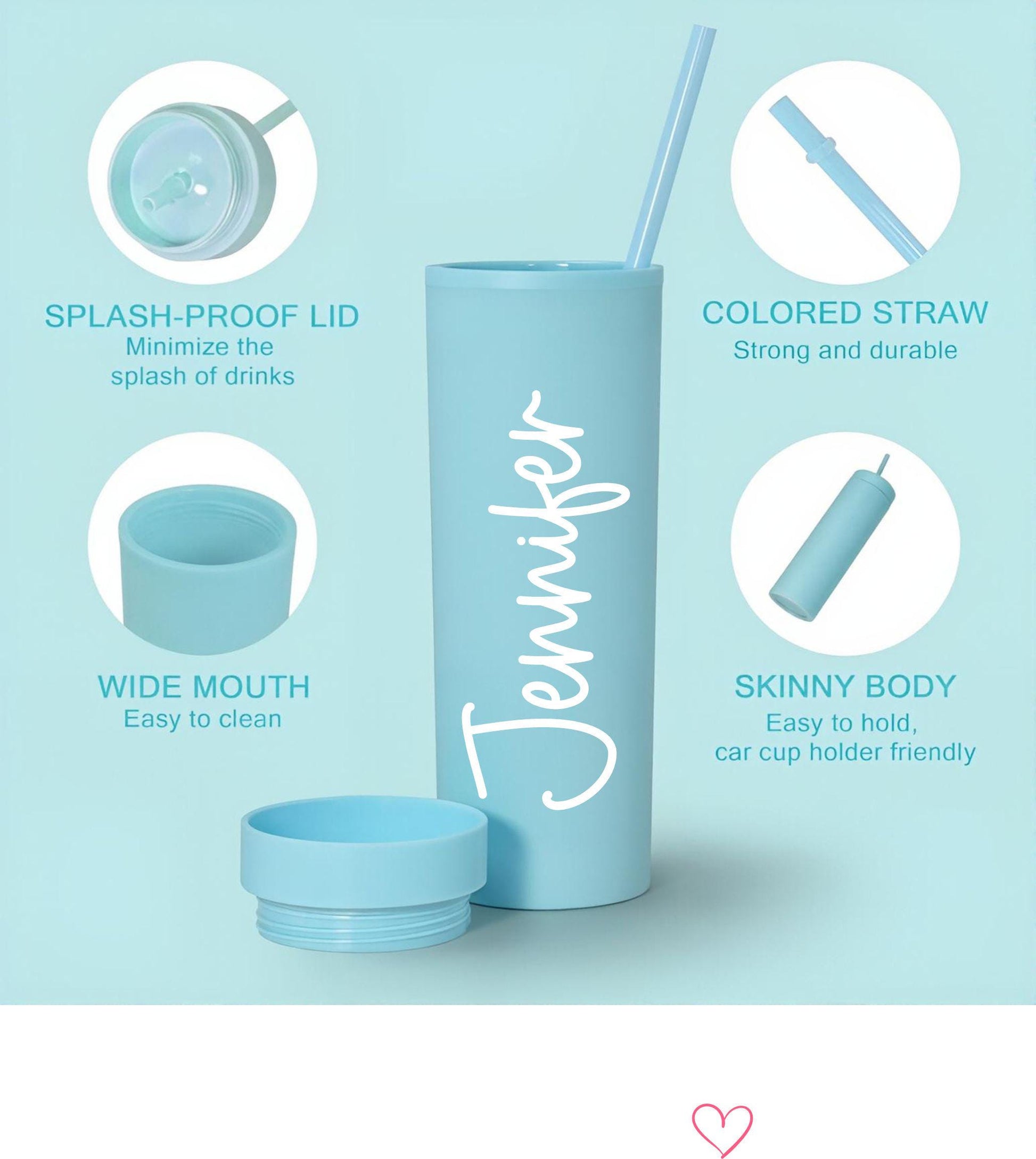 Personalized Bridesmaid Tumbler with Straw - personalized engraved gift, family-made in Long Island