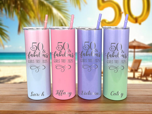 Custom “50 & Fabulous” Tumbler - personalized engraved gift, family-made in Long Island