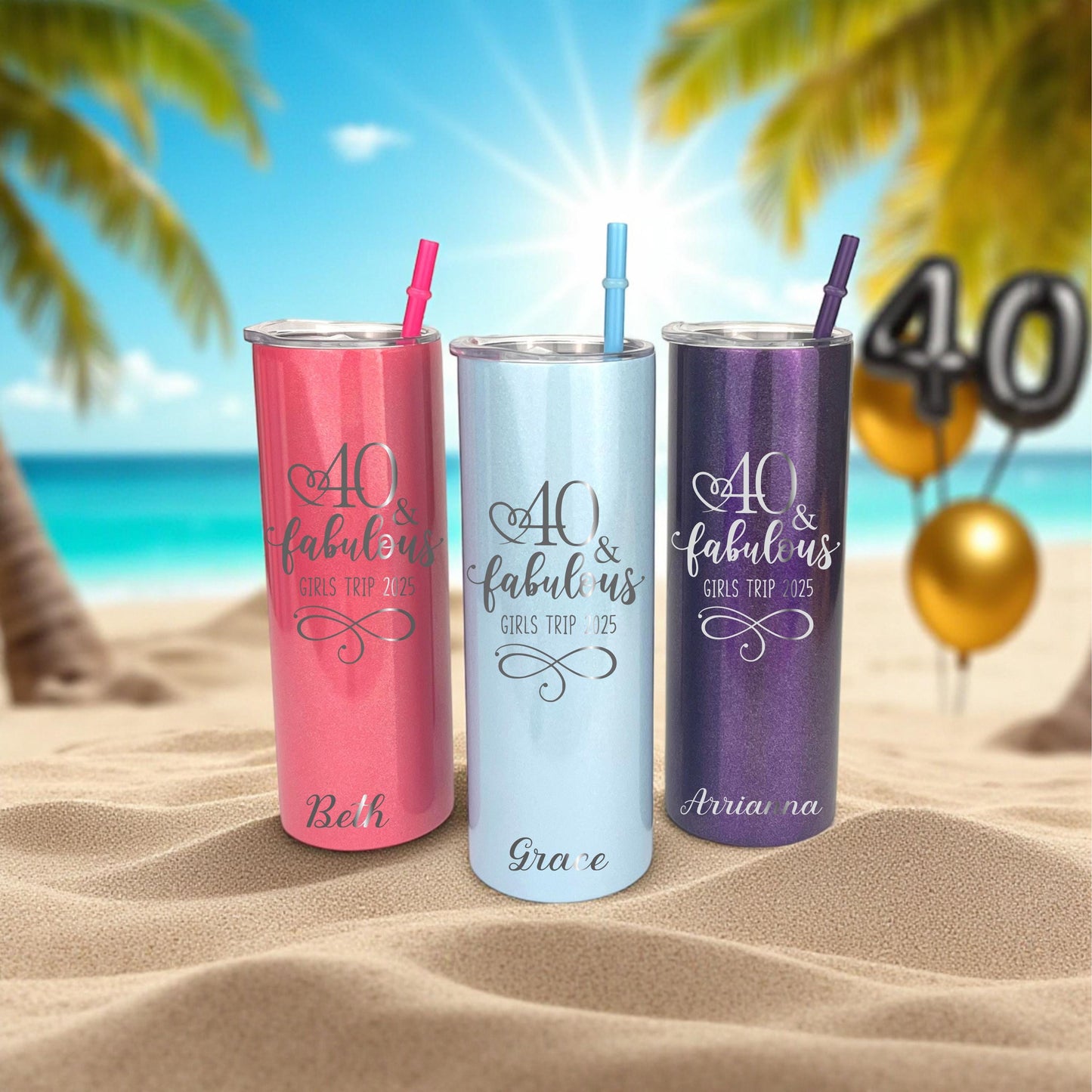 40th Birthday Tumbler with Straw - personalized engraved gift, family-made in Long Island