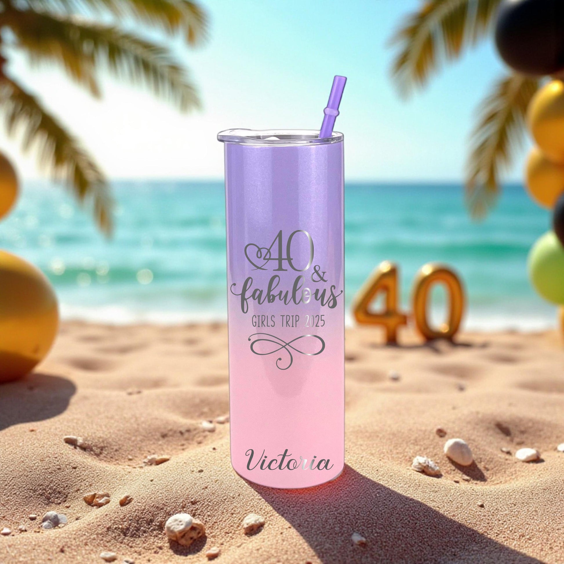 40th Birthday Tumbler with Straw - personalization example