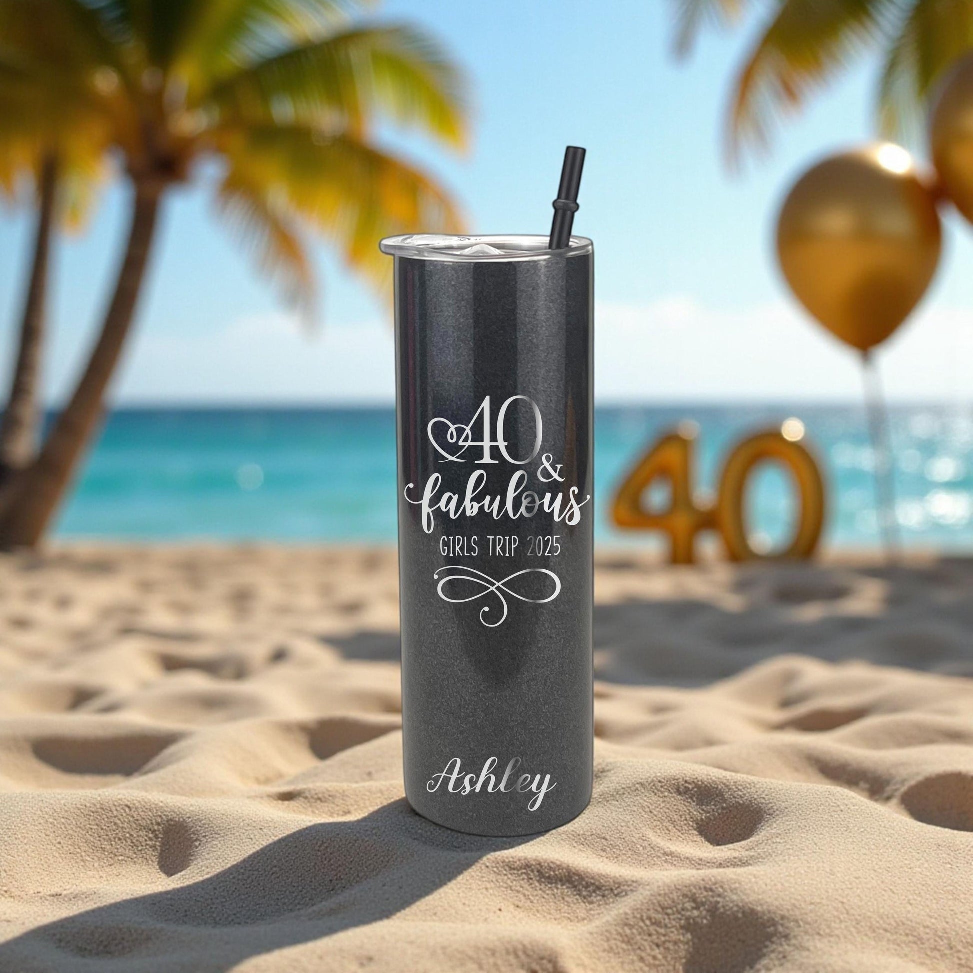 40th Birthday Tumbler with Straw - color and style options