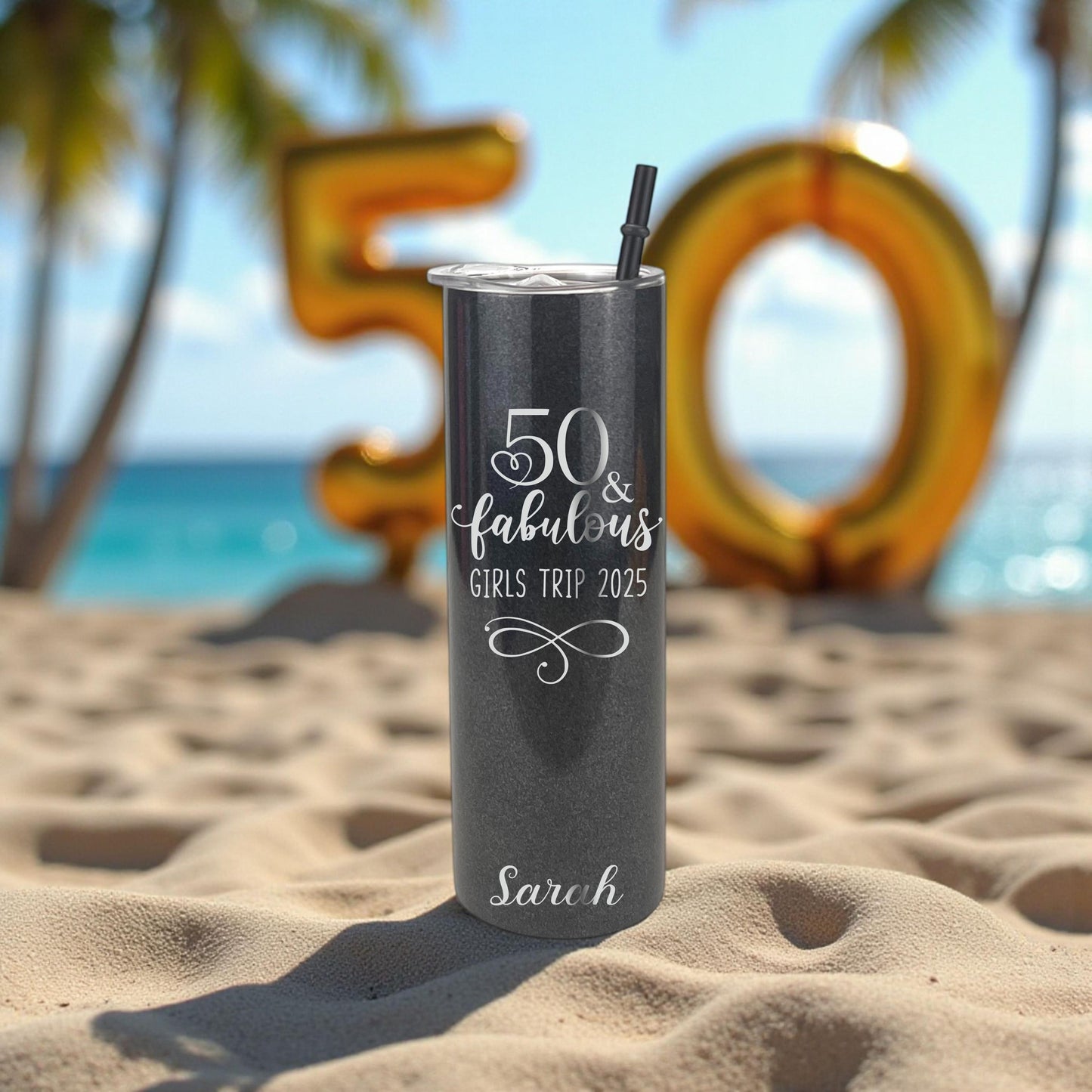 Custom “50 & Fabulous” Tumbler - personalization example