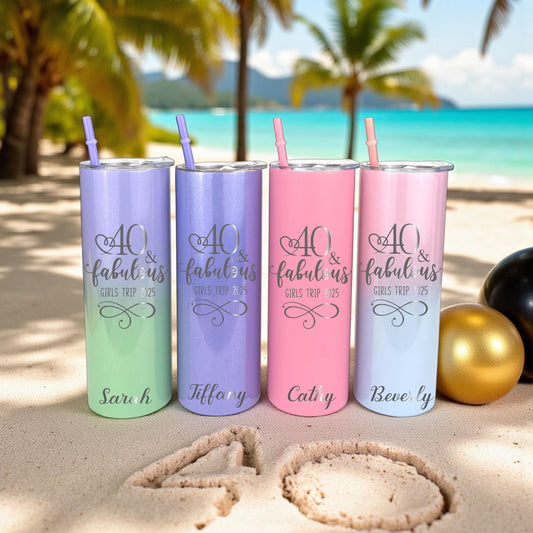 40th Birthday Tumbler with Straw - personalized engraved gift, family-made in Long Island