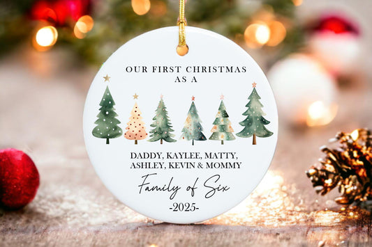 Family of Six Christmas Ornament - personalized engraved gift, family-made in Long Island