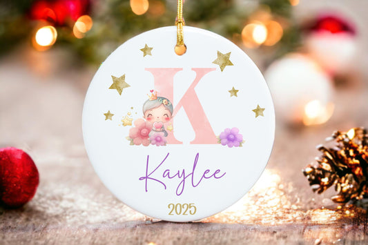 Personalized Initial Princess Ornament - personalized engraved gift, family-made in Long Island