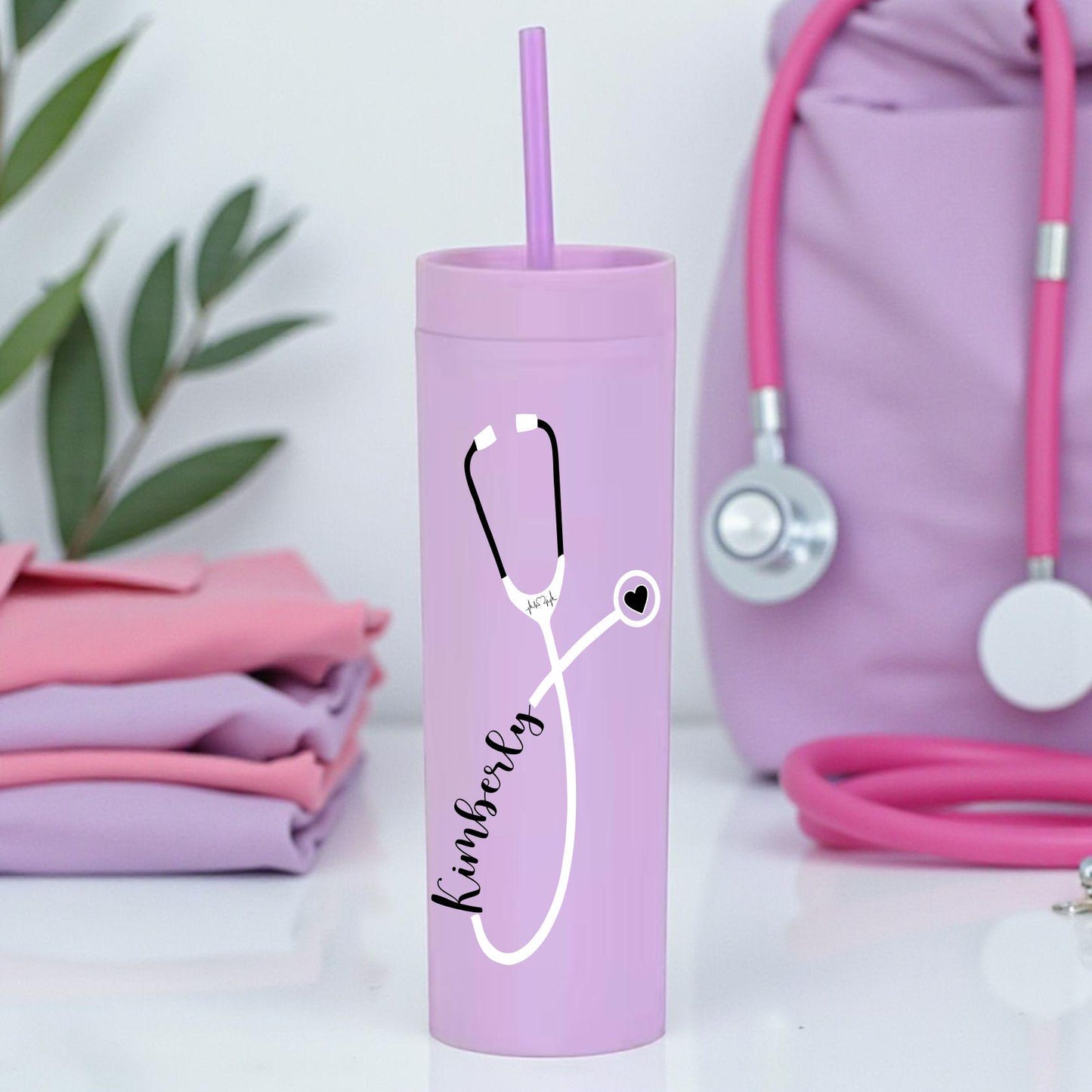 Custom Acrylic Tumbler Cup with Stethoscope and Name - a thoughtful custom gift