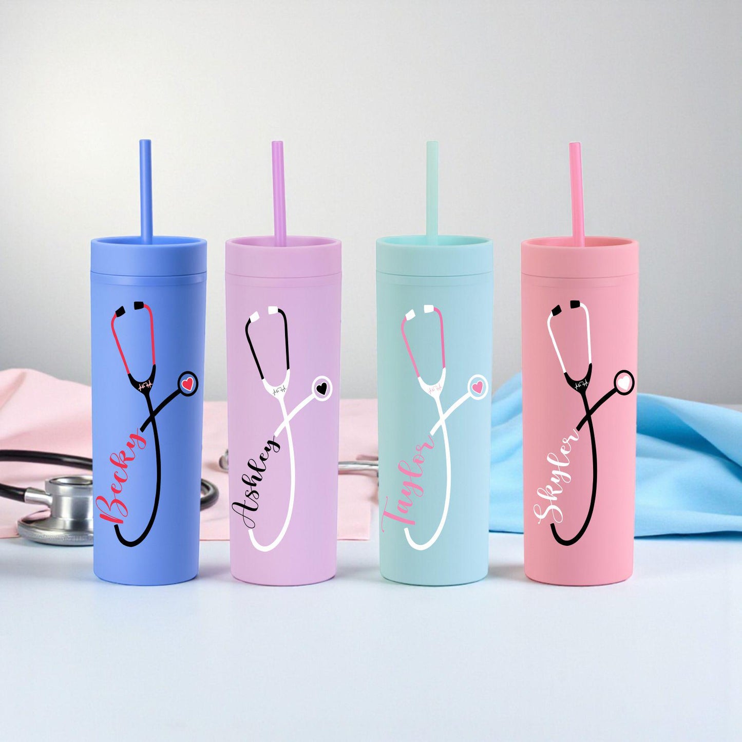 Personalized Nurse Gift – Custom Acrylic Tumbler Cup with Stethoscope and Name – Gift for Nurse