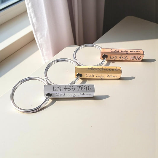 Personalized Pet Tag Stainless Steel 4-Sided Bar - Laser Engraved for - close-up of the custom engraving