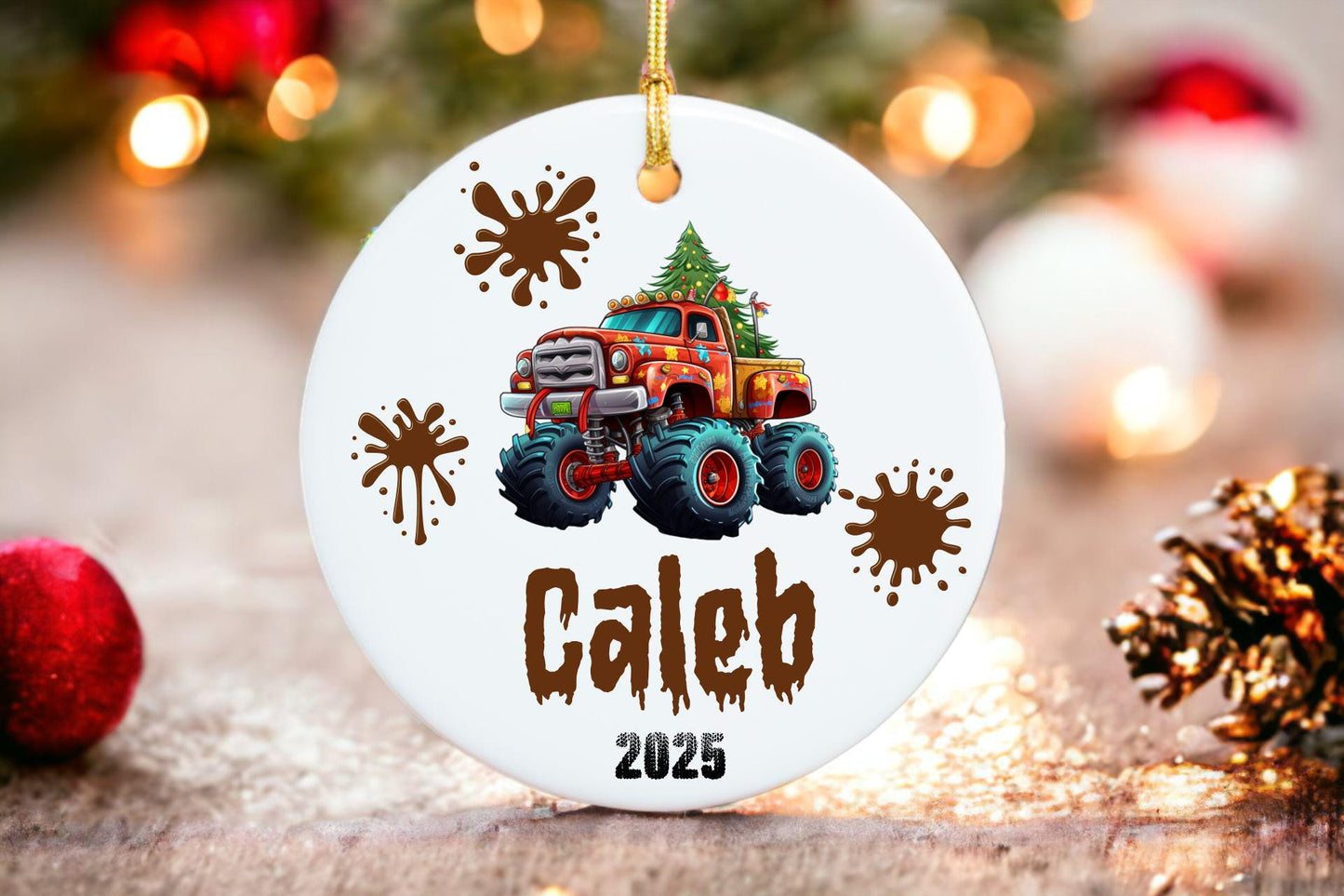 Personalized Kids Monster Truck Christmas Ornament - Fun Boys Personalized Christmas Keepsake