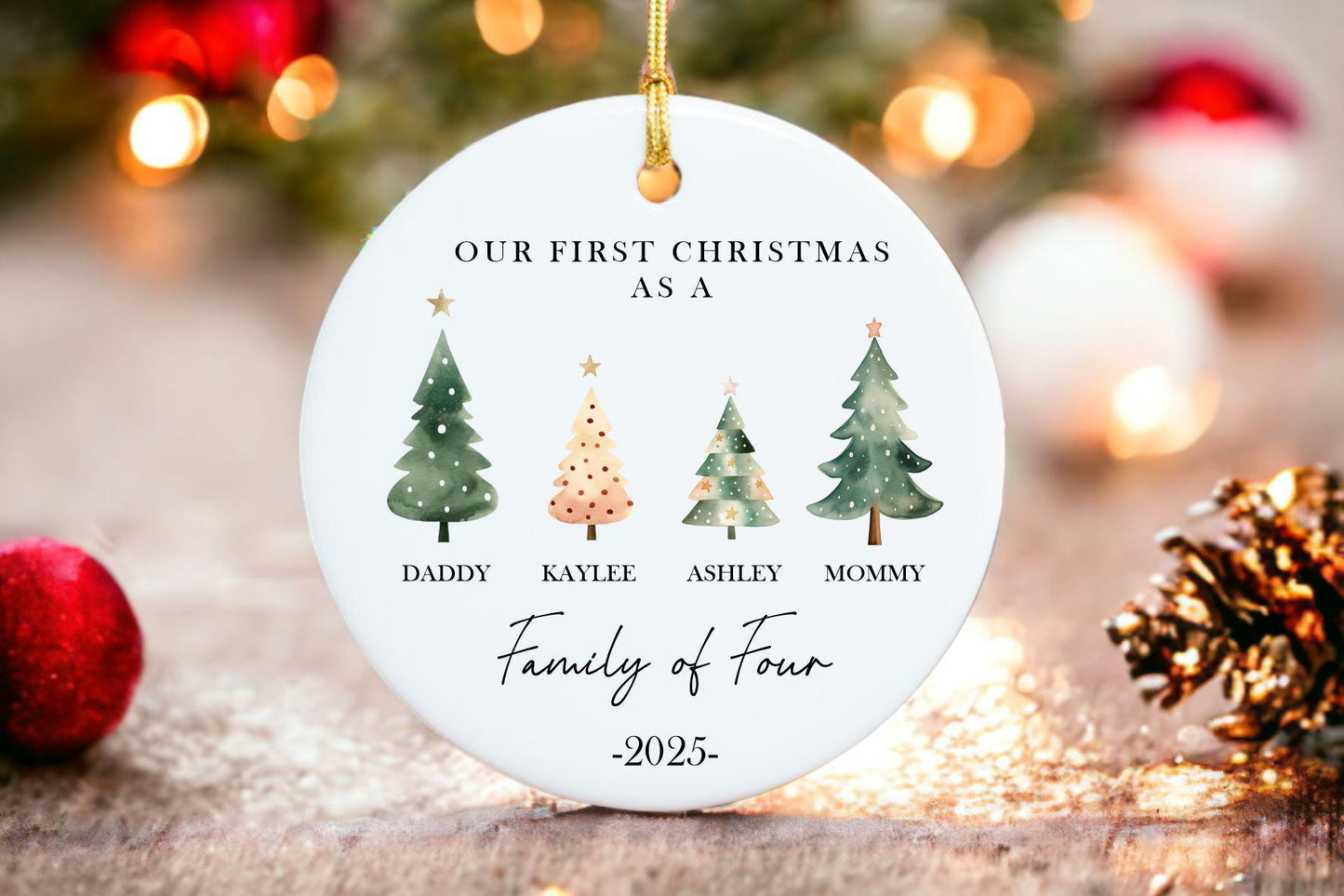 Personalized Family of Four Christmas Ornament