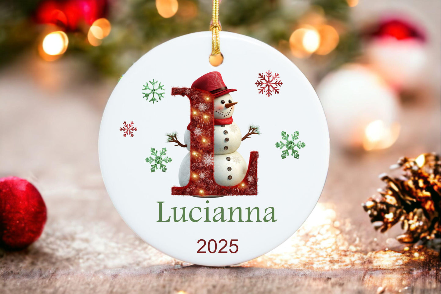 Personalized Initial Snowman Ornament