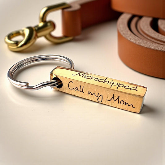Custom Engraved 4 Sided Pet ID Tag Bar with Name Phone Number Microchipped Text for Dogs and Cats