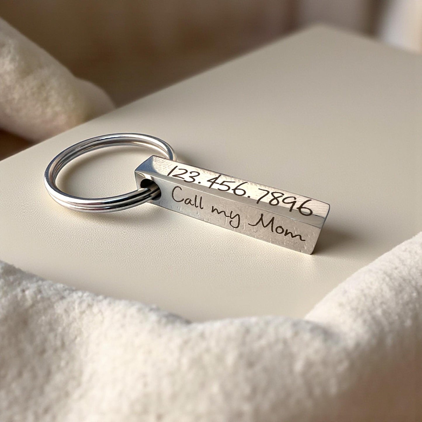 Personalized Stainless Steel 4-Sided Bar Pet Tag - Laser Engraved for - close-up of the custom engraving