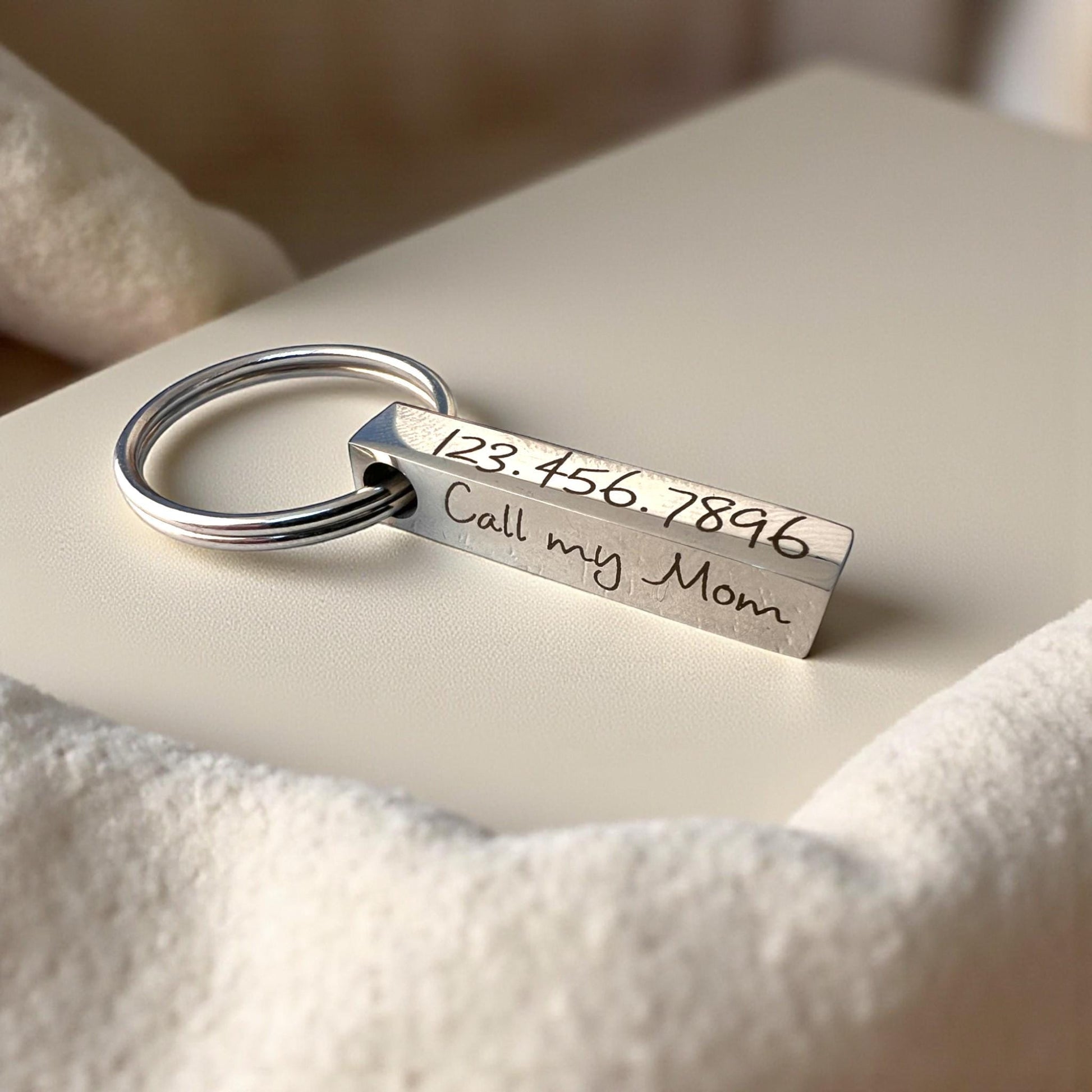 Personalized Stainless Steel 4-Sided Bar Pet Tag - Laser Engraved for - close-up of the custom engraving
