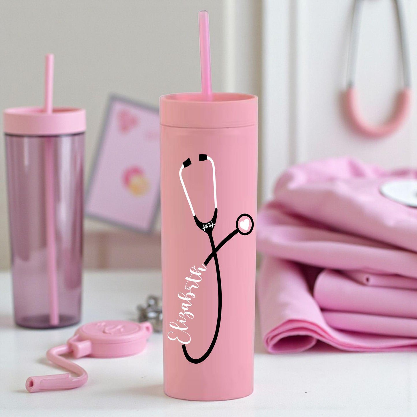 Custom Acrylic Tumbler Cup with Stethoscope and Name - color and style options