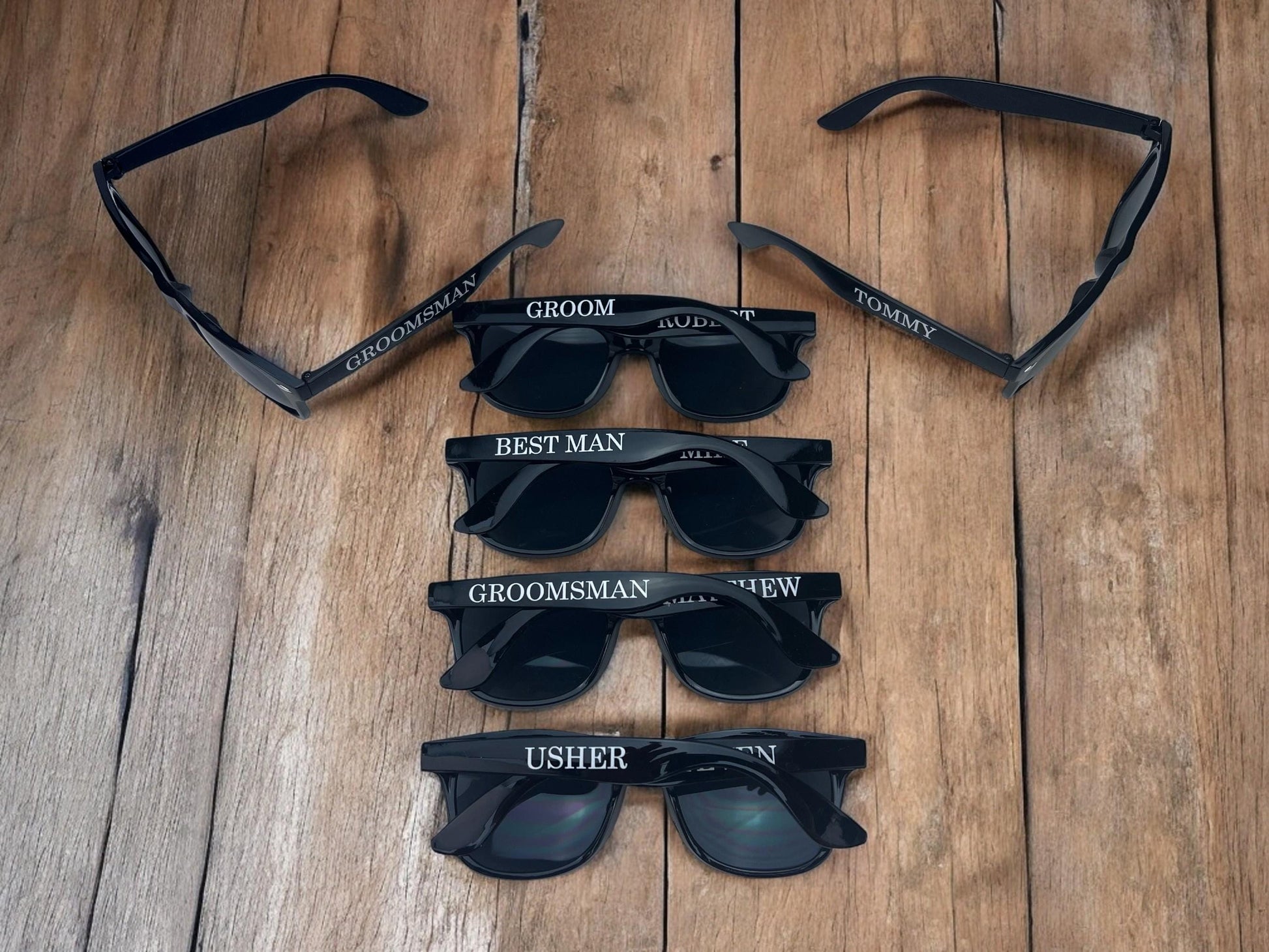 Custom Groomsman Sunglasses Personalized Wedding Party Shades for - close-up of the custom engraving