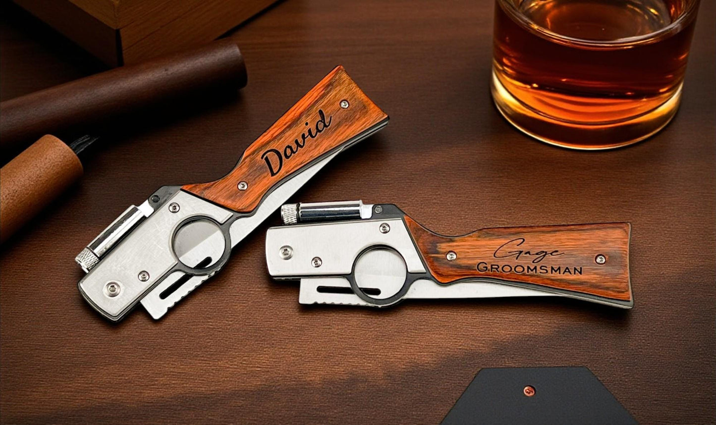 Personalized Groomsman Knife with Custom Name and Wood Handle - personalized engraved gift, family-made in Long Island