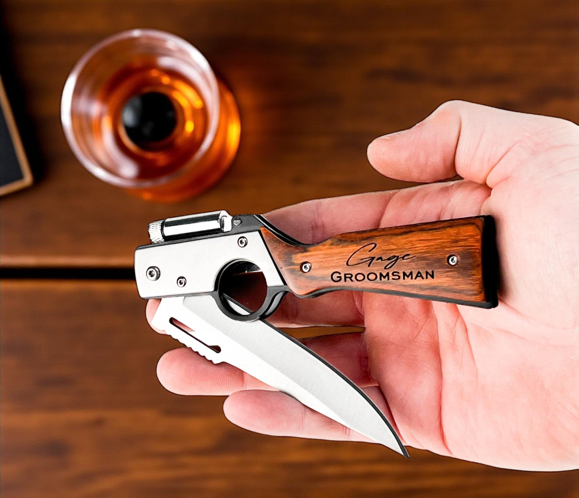 Personalized Groomsman Knife with Custom Name and Wood Handle - color and style options