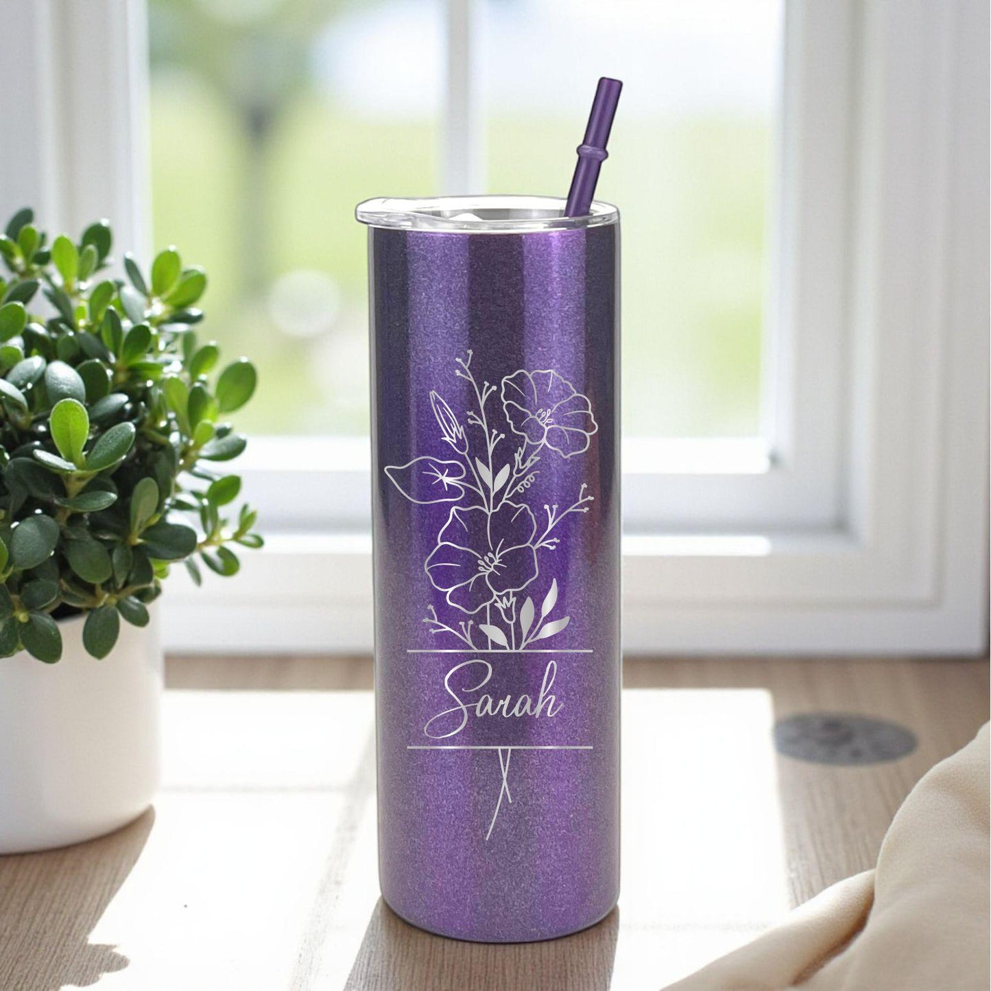 Birth Flower Tumbler - personalization example