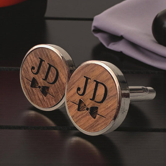 Personalized Wooden Cufflinks Box Set - close-up of the custom engraving