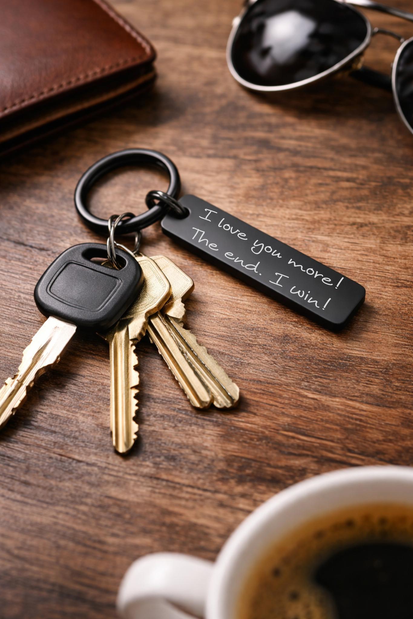 Drive Safe Keychain Gift - close-up of the custom engraving