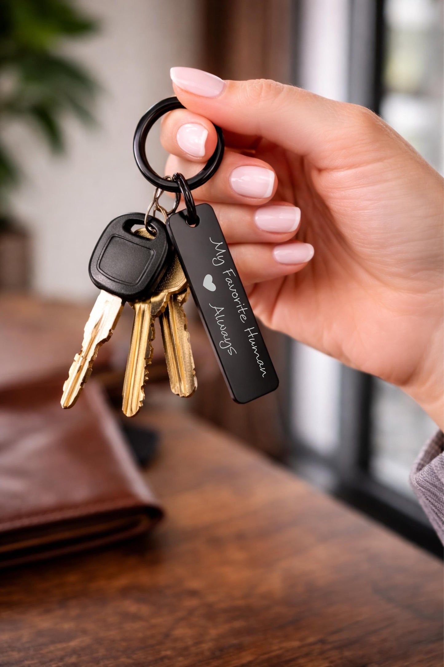 Funny Love Keychain - close-up of the custom engraving