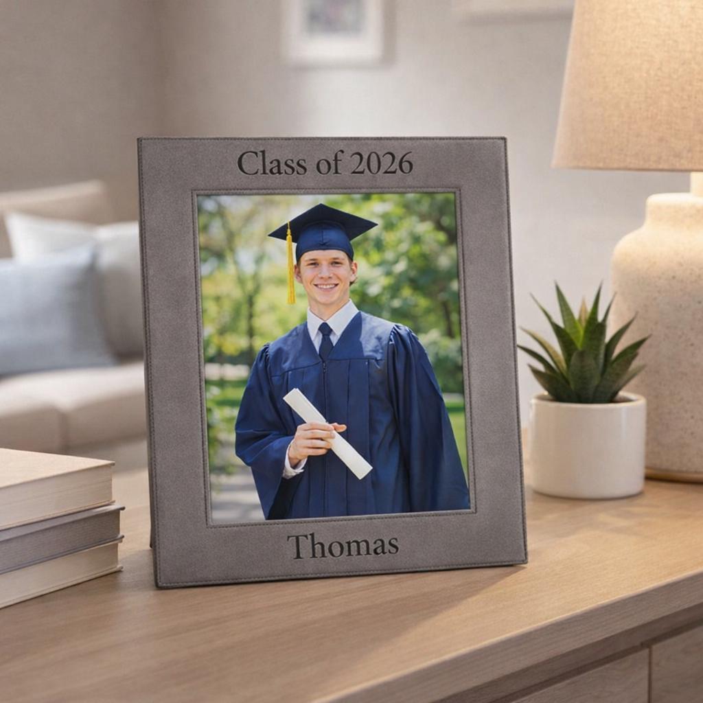 Graduation Picture Frame - close-up of the custom engraving