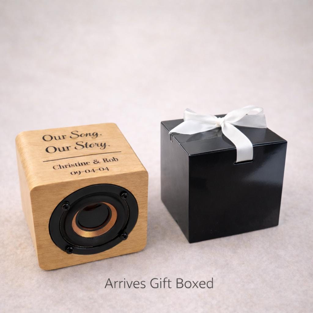 Personalized Wooden Bluetooth Speaker for Couples - close-up of the custom engraving