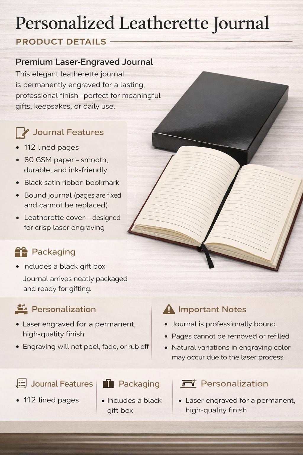 Valentine Gift Personalized Journal - close-up of the custom engraving