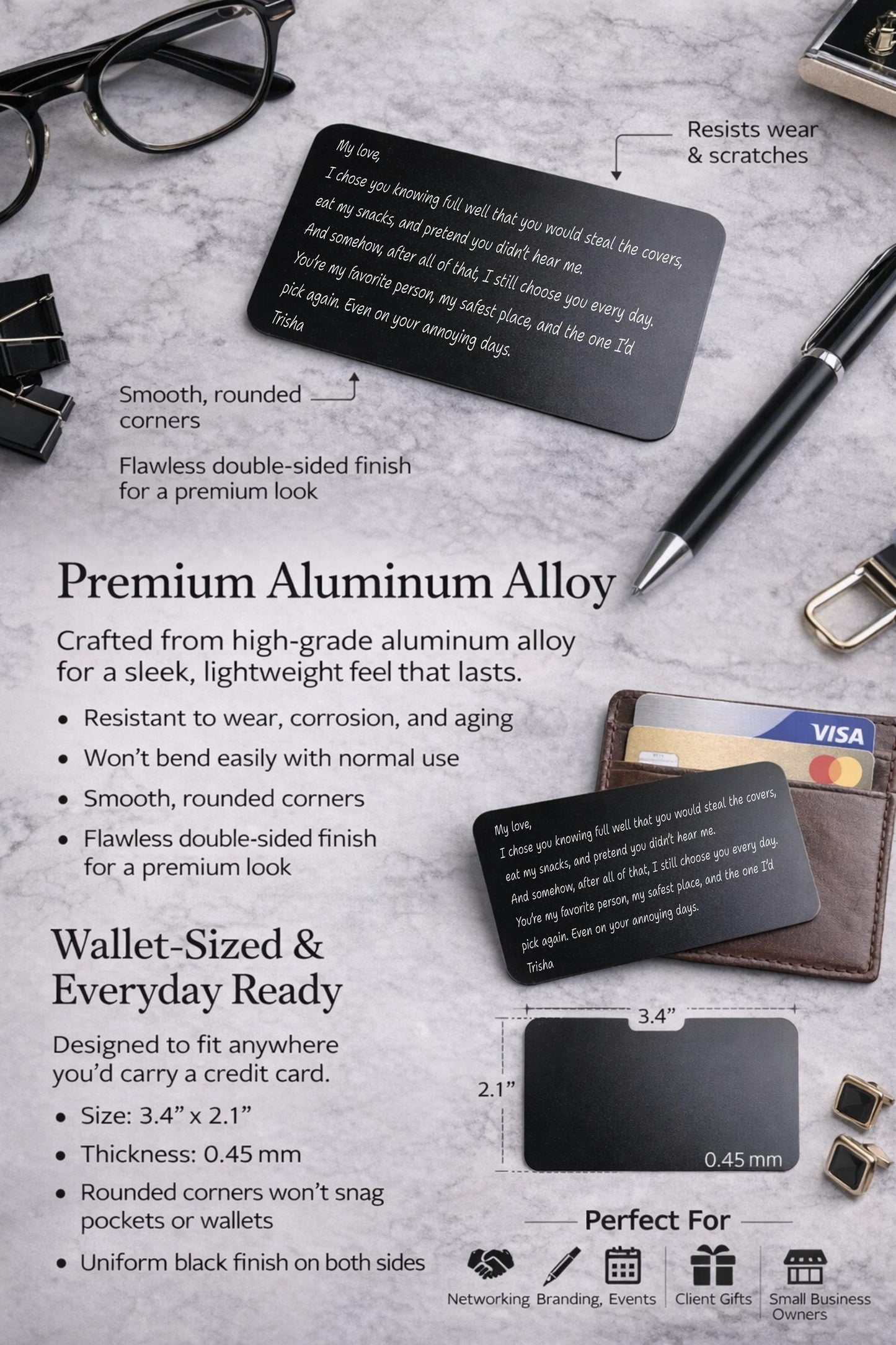 Personalized Engraved Wallet Card for Him - personalized engraved gift, family-made in Long Island