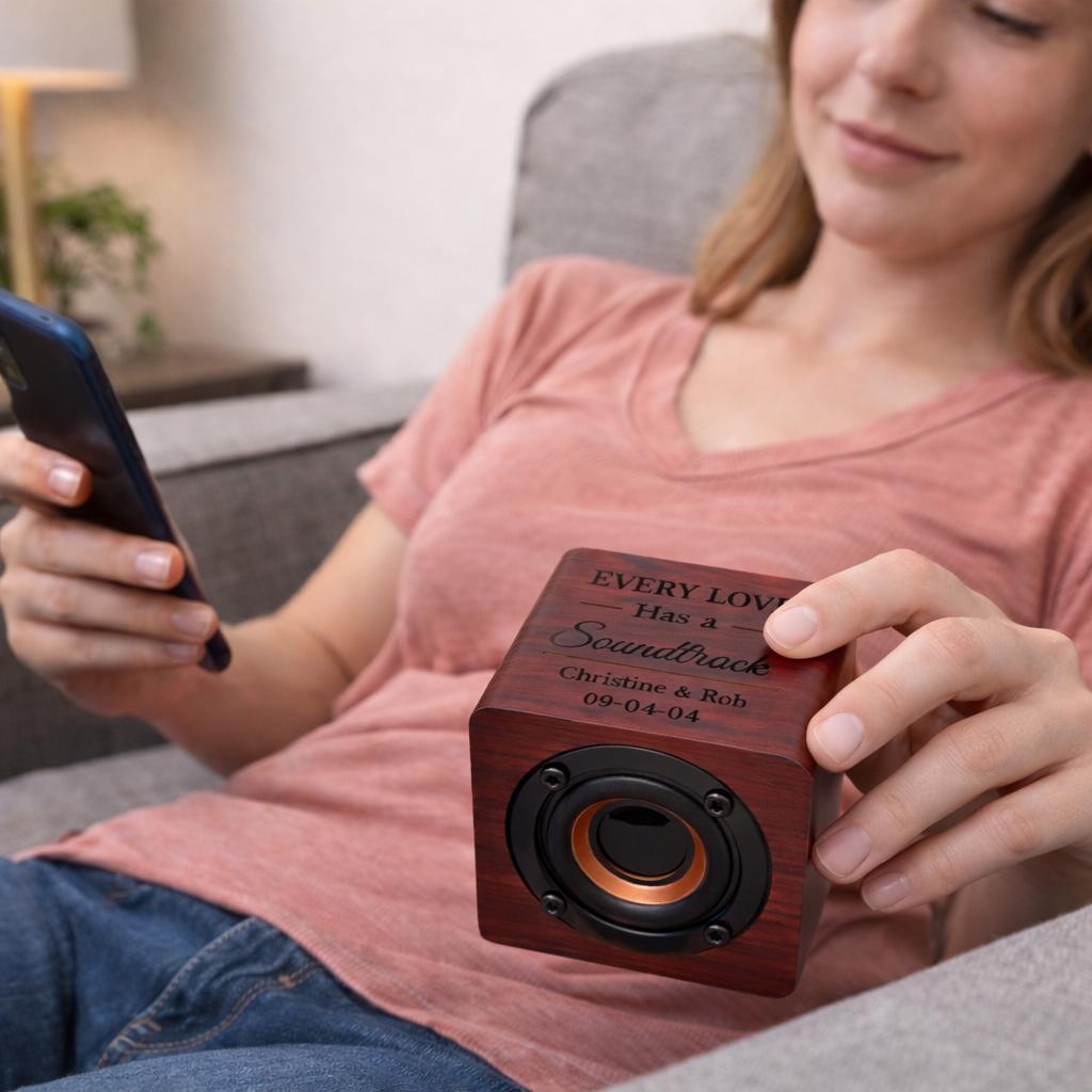 Personalized Wooden Bluetooth Speaker for Couples - personalized engraved gift, family-made in Long Island